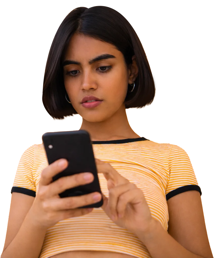 Woman answering assessment on phone
